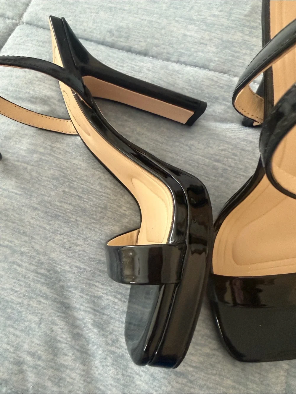 Jessica Simpson Black Patent Square-Toe Ankle Strap Heels